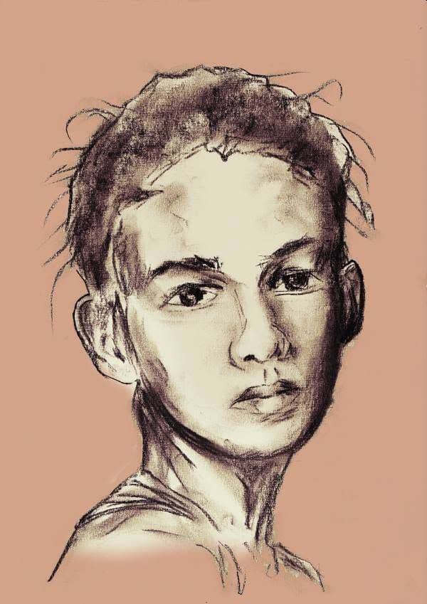 Charcoal portrait drawing by Miki