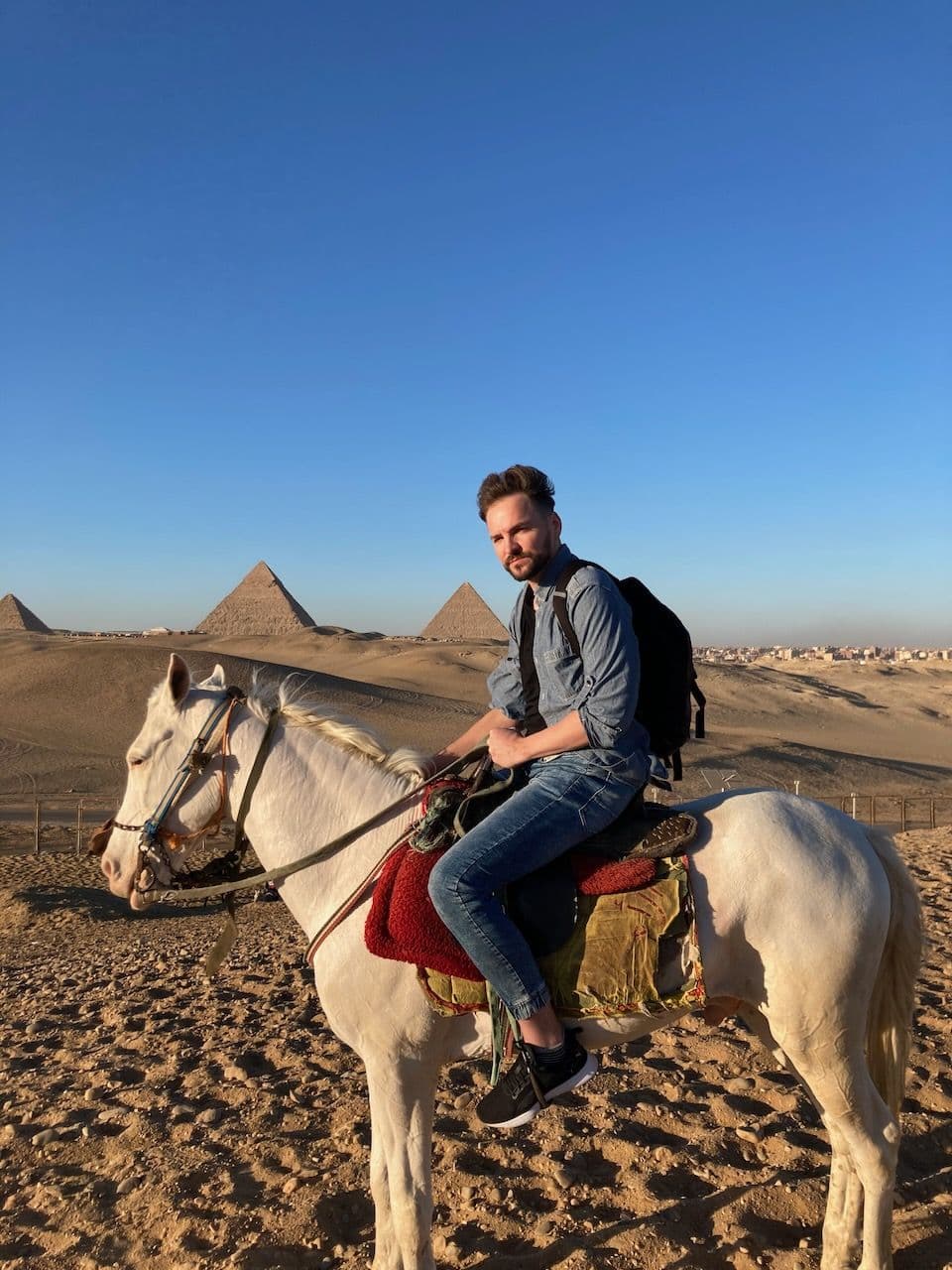 On horseback at the pyramids of Giza